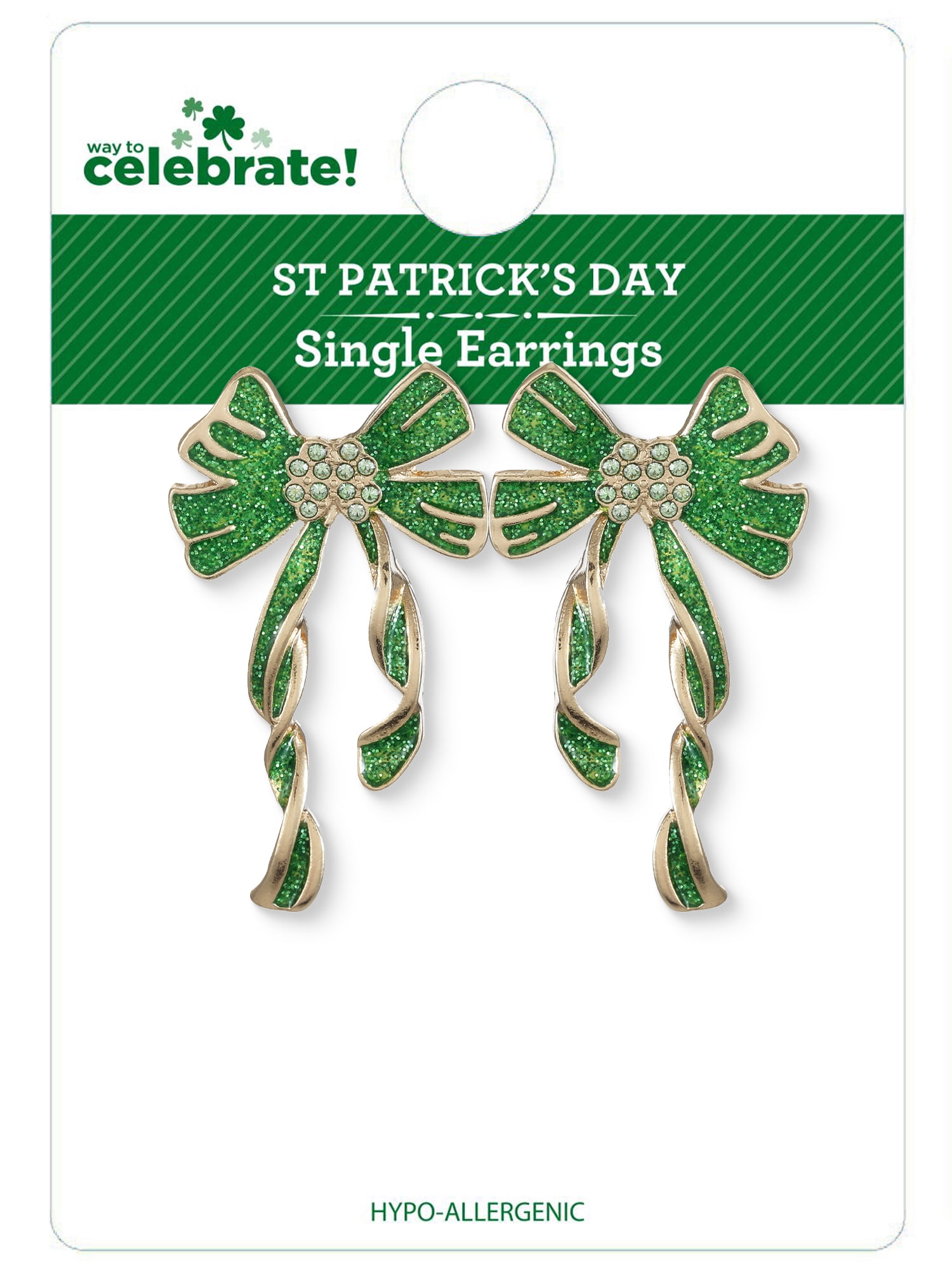 Way to Celebrate St. Patrick's Day Green and Gold Bow Earrings. 1 Pair