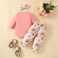 thumbnail image 3 of Coming Home Outfit Girl Newborn Fall 3 Piece Cotton Cute Clothing Set Lace Ruffle Sleeve Letter Romper Floral Pants with Headband, Pink, 9 Months, 3 of 6