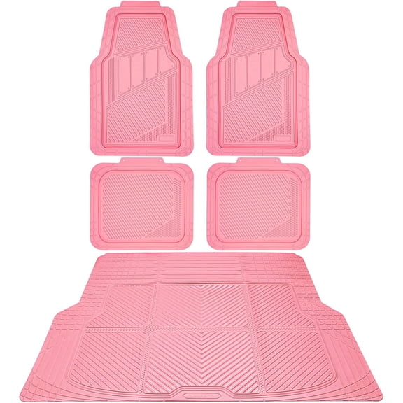 Heavy Duty Rubber Floor Mats Pink Car Mats Full Set with Trunk Cargo Liner - Universal Waterproof Floor Mats for Car SUV Truck, Durable All Weather Liner Mats Automotive Women (All Pink)