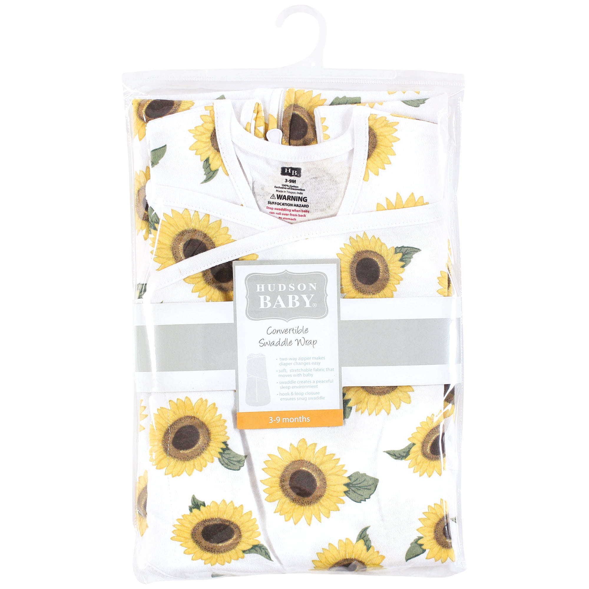 Hudson Baby Infant Girl Convertible Swaddle Sleep Sack, Sunflower, 0-3 Months