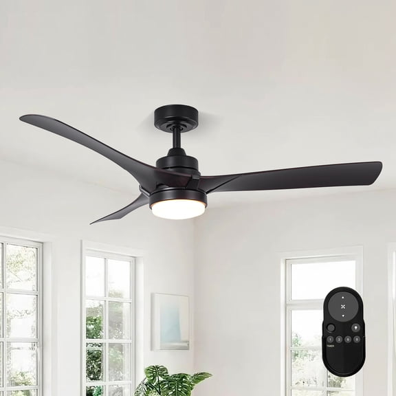 52" Industrial Black Dimmable 5CCT Ceiling Fan with Light and Remote for Dining Room and Living Room