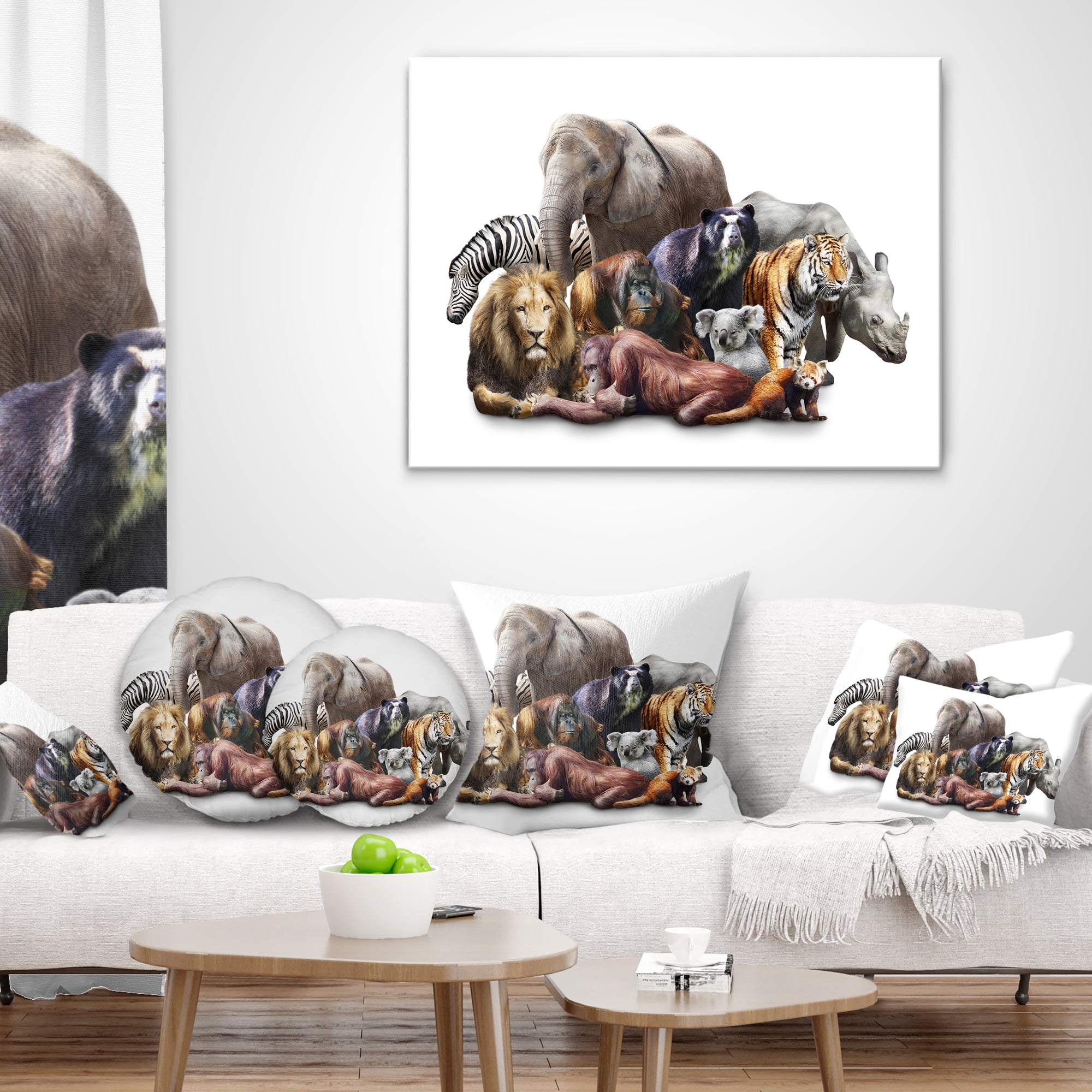 Designart Animals on White Background - Abstract Throw Pillow - 16x16