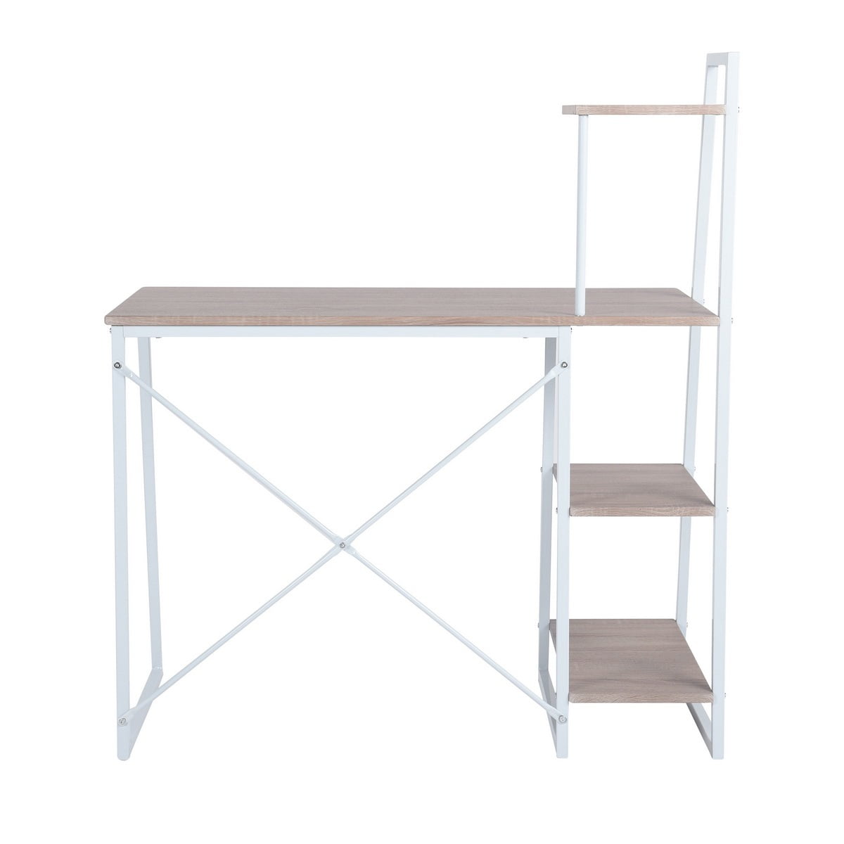 Kepooman Home Office Computer Desk, Small Study Writing Desk with Storage Shelves, Oak White Kepooman Home Office Computer Desk, Small Study Writing Desk with Storage Shelves, Oak White