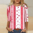 thumbnail image 2 of UsYezik Womens Tops Valentines Day 3/4 Sleeve O Neck Blouses Heart Printed Graphic Tee Loose Summer T-Shirt Spring Summer Casual Tops, 2 of 5