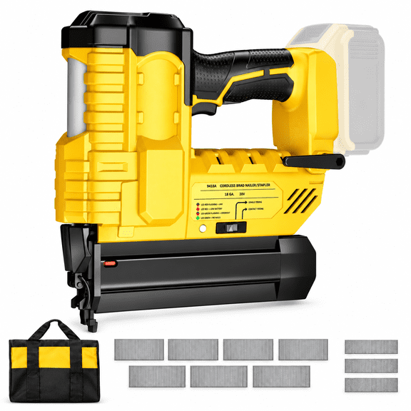 18GA Cordless Brad Nailer, 2" Nail Gun for Dewalt 20V Max Battery, 2 IN 1 Electric Stapler, 2026 Upgraded Tool-Free Jam Release, 2 Modes, Adjustable Depth, 1000pcs Nails(No Battery), Yellow