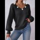 thumbnail image 5 of Suéter Holgado de Otoño con Cuello en V y Mangas Largas Tipo Farol para Mujer, Bordado de Flores. Negro M, 5 of 9