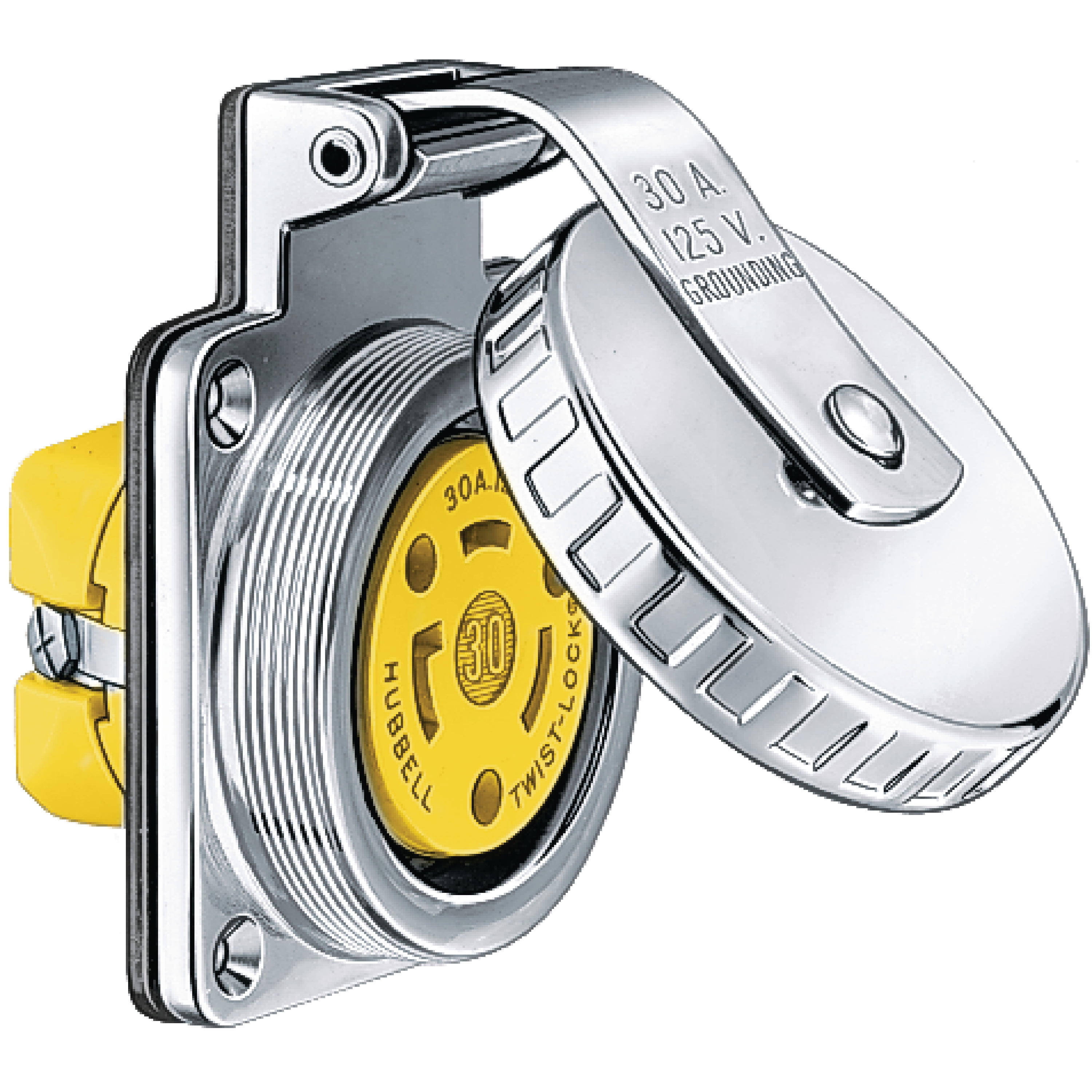 Hubbell HBL303SSO Watertight Stainless Steel 30A 125V Shore Power Outlet, Hardware Included