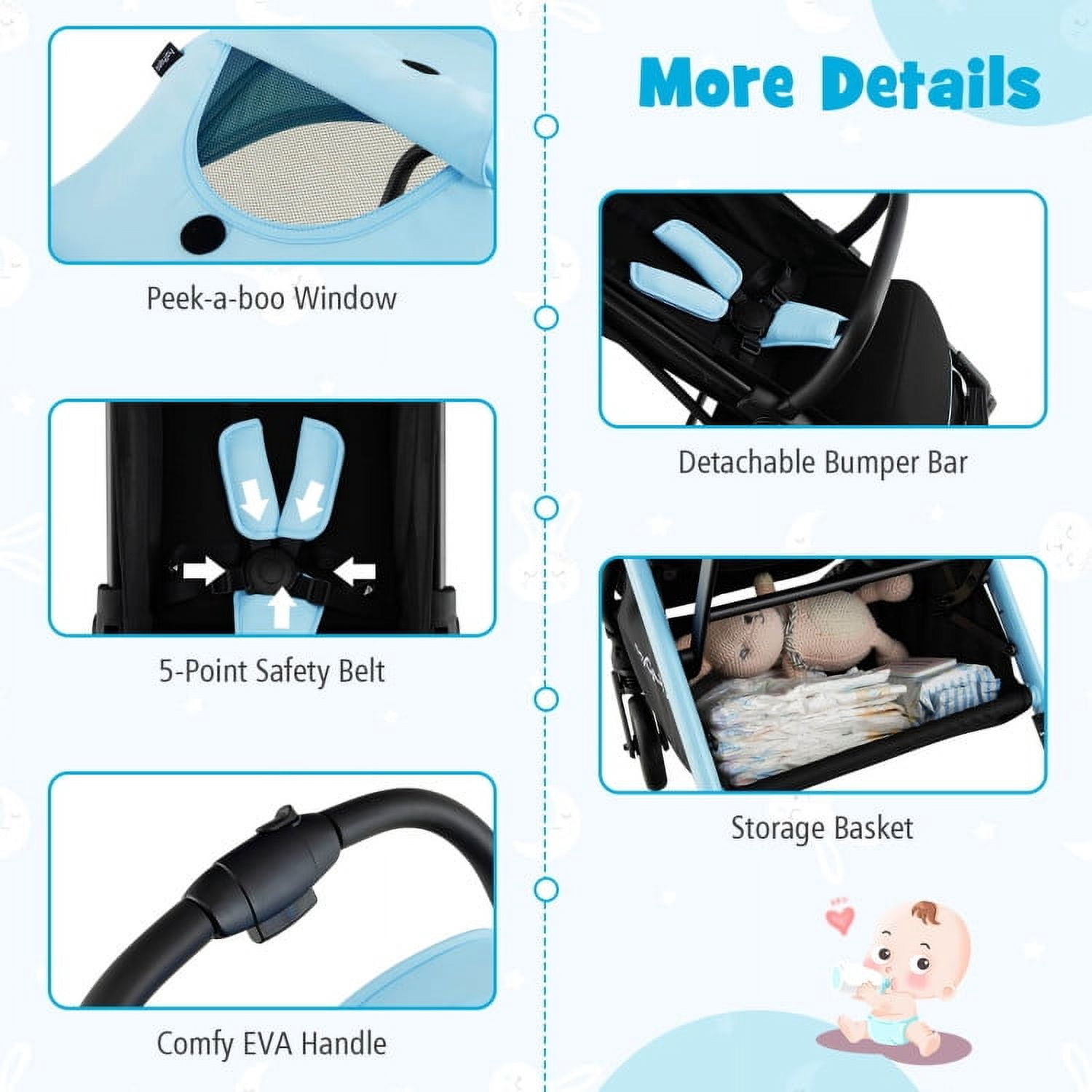 Kadyn Baby Stroller, Infant Carriage Bassinet Stroller,One-Hand Folding Portable Lightweight Baby Stroller with Aluminum Frame-Blue