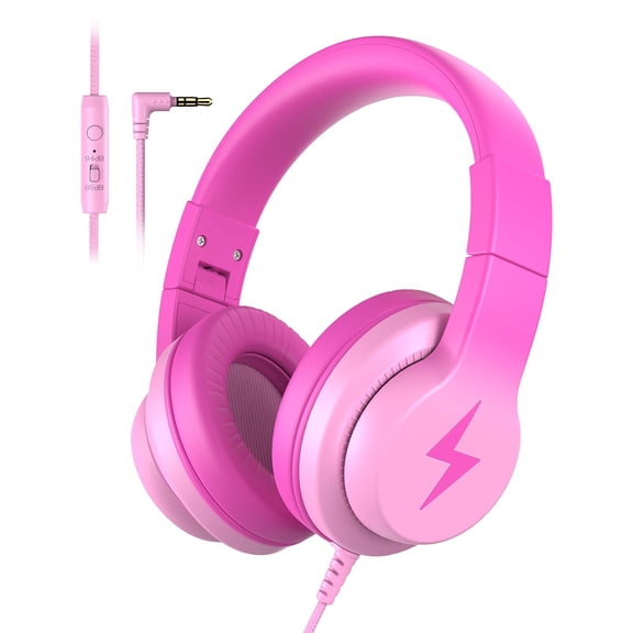Candy Bila Headphones, Wired Headphones for Kids Over Ear with Microphone, Foldable Headphone for Learning & Entertainment, Gradient Deep Pink