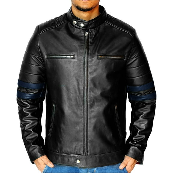 NomiLeather lambskin leather jacket men – black leather jacket and leather jackets for men (Blue - X-Small)