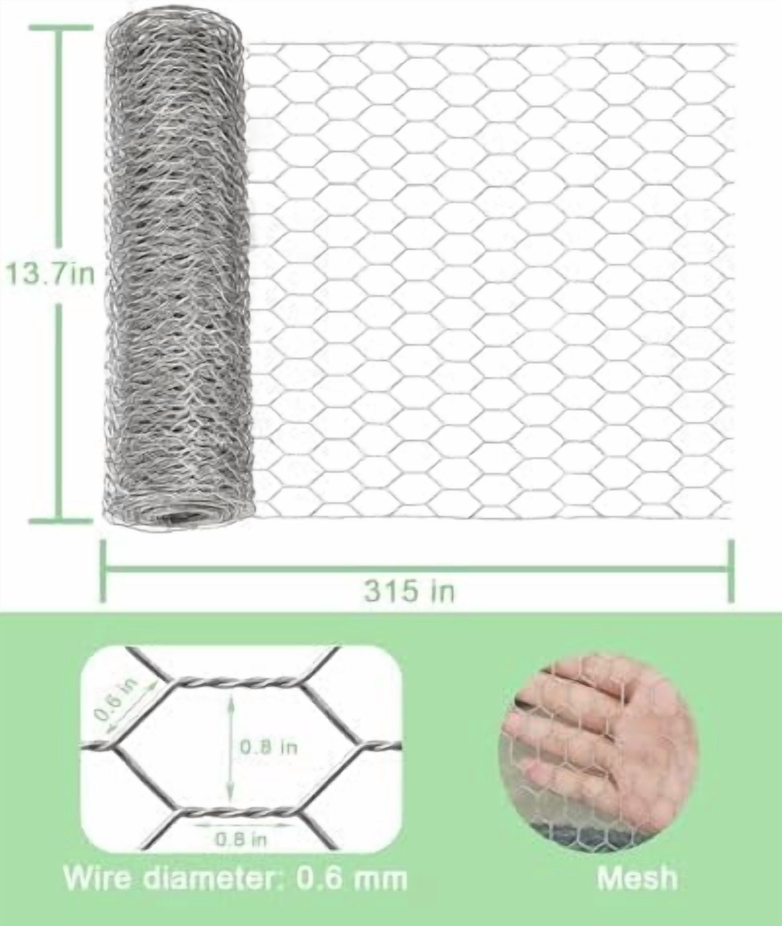 Galvanized Chicken Wire Mesh Roll 13.7" x 315", 0.8 Inch Hexagonal Poultry Netting Fence for Garden, Rabbits, Chicken Coop, Plant Protection & DIY Crafts