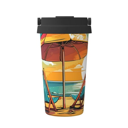 

KLL Vintage Beach Sunset Pattern Stainless Steel Vacuum Insulated Tumbler - Carry Insulated Coffee Mug - Reusable Insulated Cold Brew Iced Coffee Cup Thermos