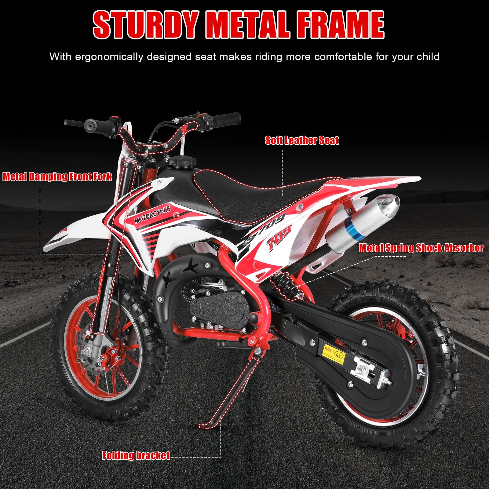 Balieda 49CC Mini Motorcycle for Kids Youths, 2-Stroke Kids Dirt Bike, Gas Power Motorbike, Miniature Kid Dirt Bike Up to 30KM/H, Trail Mini Bike Max Load 330Lbs, Gifts for Kids, Red
