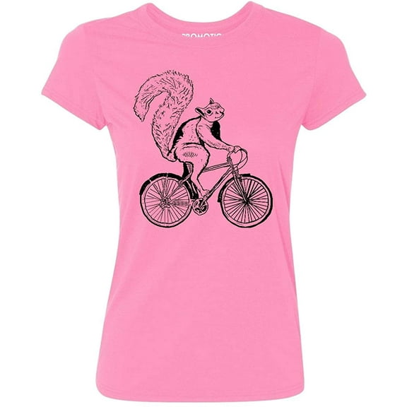 P&B Squirrel Riding Bike Women's T-shirt, M, Azalea Pink