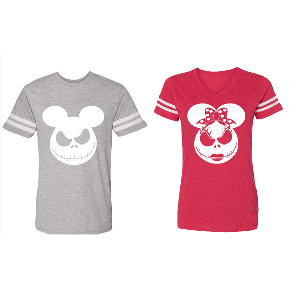 Matching Couple Cotton Jerseys (Men Heather / Women Red) (Men XXXL / Women XXL)