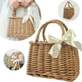 thumbnail image 2 of BINGLI Flower Girl Basket Boho Style Rattan Baskets with White Ribbon for Weddings, Classic Wicker Handbag Basket Purse Basket Bags Women Straw Tote with Handle, 2 of 7