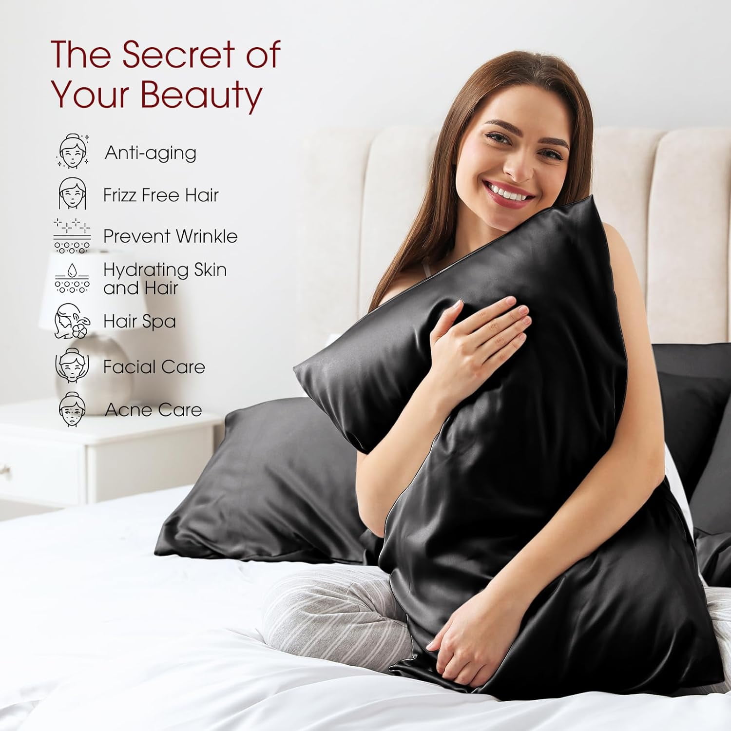 QIUYIDP Silk Pillow Cases 2 Pack Queen Size Mulberry Silk Pillowcase for Hair and Skin Set of 2 Highest Grade 6A Silk Soft Breathable Cooling with Hidden Zipper, White