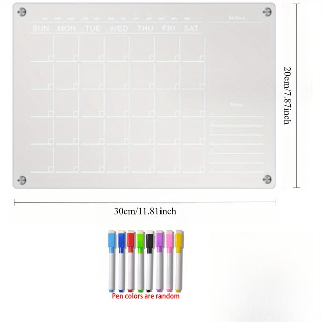 QJUHUNG Weekly Magnetic Dry-Erase Plan Board Set with 8 Markers - Transparent Reusable Acrylic Message Board for Refrigerator and Office