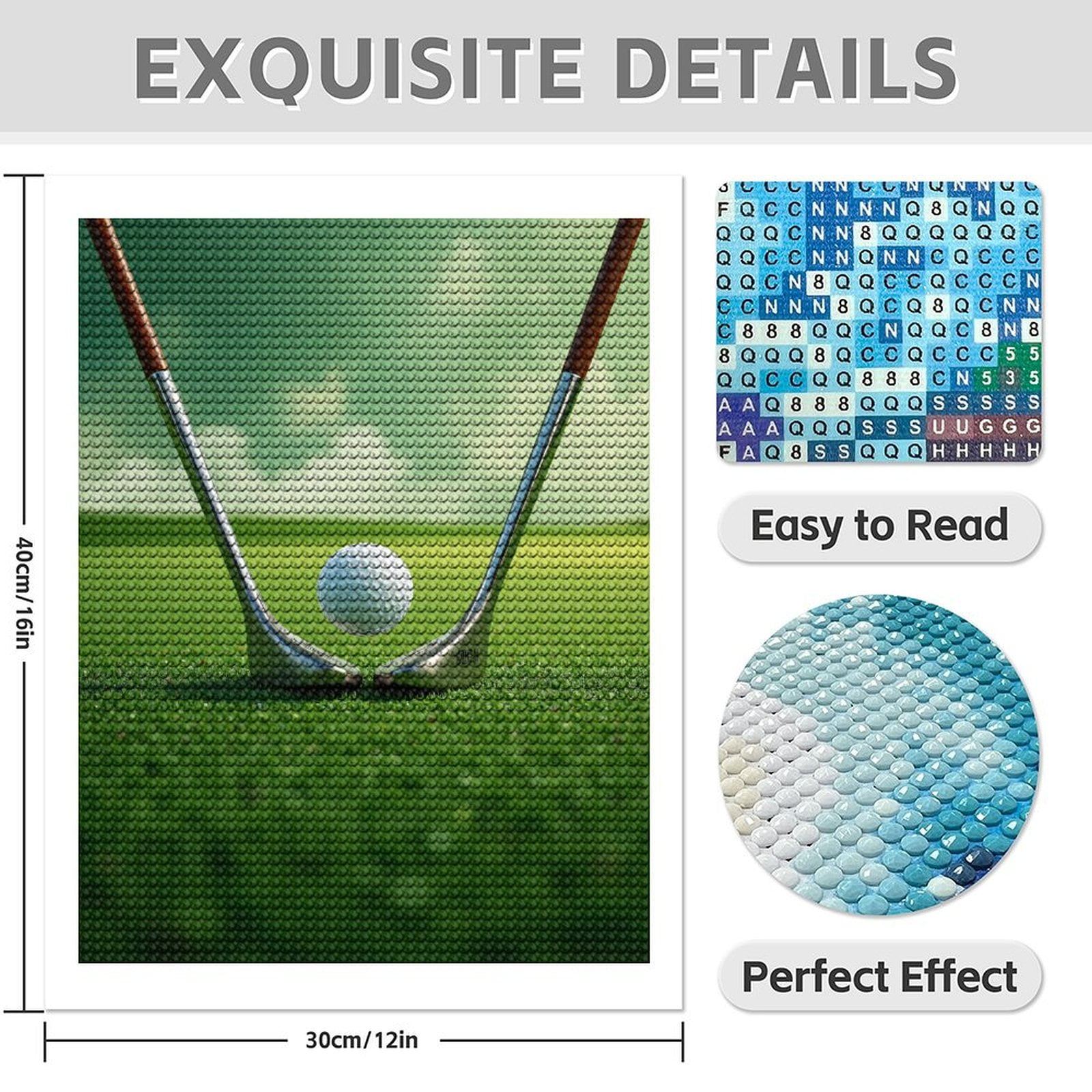Diamond Art Kit for Adults, Golf Clubs Green Field Ball Diamond Painting for Adults Beginners, DIY Diamond Art Painting Kits, 5D Diamond Painting Crafts for Home Decor 12x16 Frameless