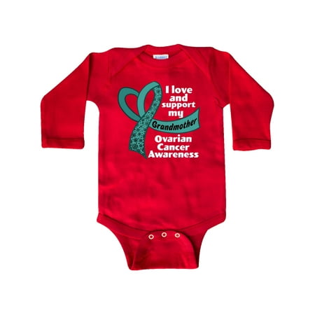 

Inktastic I Love and Support My Grandmother Ovarian Cancer Teal Ribbon Gift Baby Boy or Baby Girl Long Sleeve Bodysuit