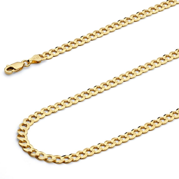 Wellingsale 14k Yellow Gold Polished Solid 4.7mm Cuban Concaved Curb Chain Necklace with Lobster Claw Clasp - 20"