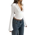 thumbnail image 3 of Women'S Lace V Neck Long Sleeve Going Out Tops White L, 3 of 8