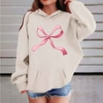 thumbnail image 2 of PWPSG Girls Hoodies Cute Bow Print Sweatshirts Spring Fall Clothes Casual Workout Sweatshirts Oversized Pullover Tops for 3-15 Years Beige 14 Years, 2 of 6
