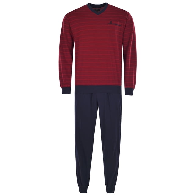 hajo conjunto de pijama para hombre - largo, puños, cuello en V, Klima-Light, mezcla de algodón Rojo XL (X-Large)