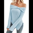 thumbnail image 1 of Suéter de Punto con Lazo y Hombros Descubiertos para Mujer, con Abertura Lateral, Estilo Y2K, A Azul L, 1 of 10