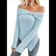 thumbnail image 1 of Suéter de Punto con Lazo y Hombros Descubiertos para Mujer, con Abertura Lateral, Estilo Y2K, A Azul L, 1 of 10