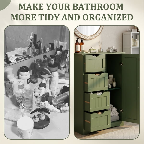 Alvantor Slim Freestanding Navy Blue Bathroom Storage Cabinet