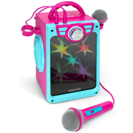 Croove POP Box Karaoke Machine for Kids with Microphones and Lights (Pink)