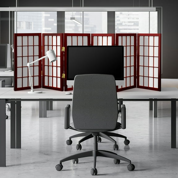 2 ft. Tall Desktop Window Pane Shoji Screen - Rosewood - 6 Panels