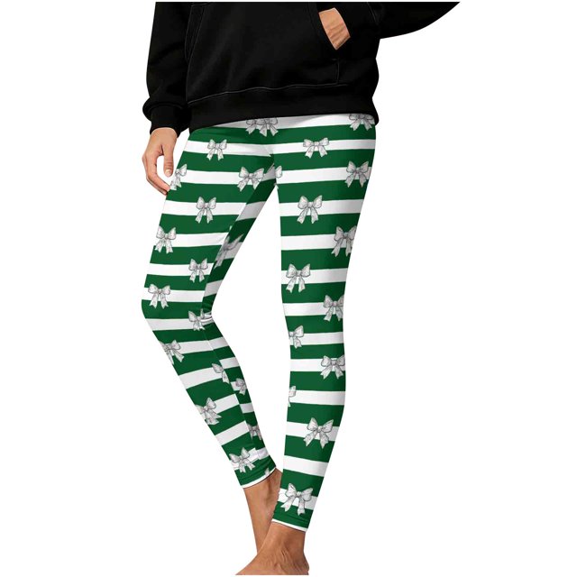 HAiming Legging de Noël Rayé pour Femmes Imprimé de Noël Taille Haute Extensible Yoga Course Entraînement Gym Collants