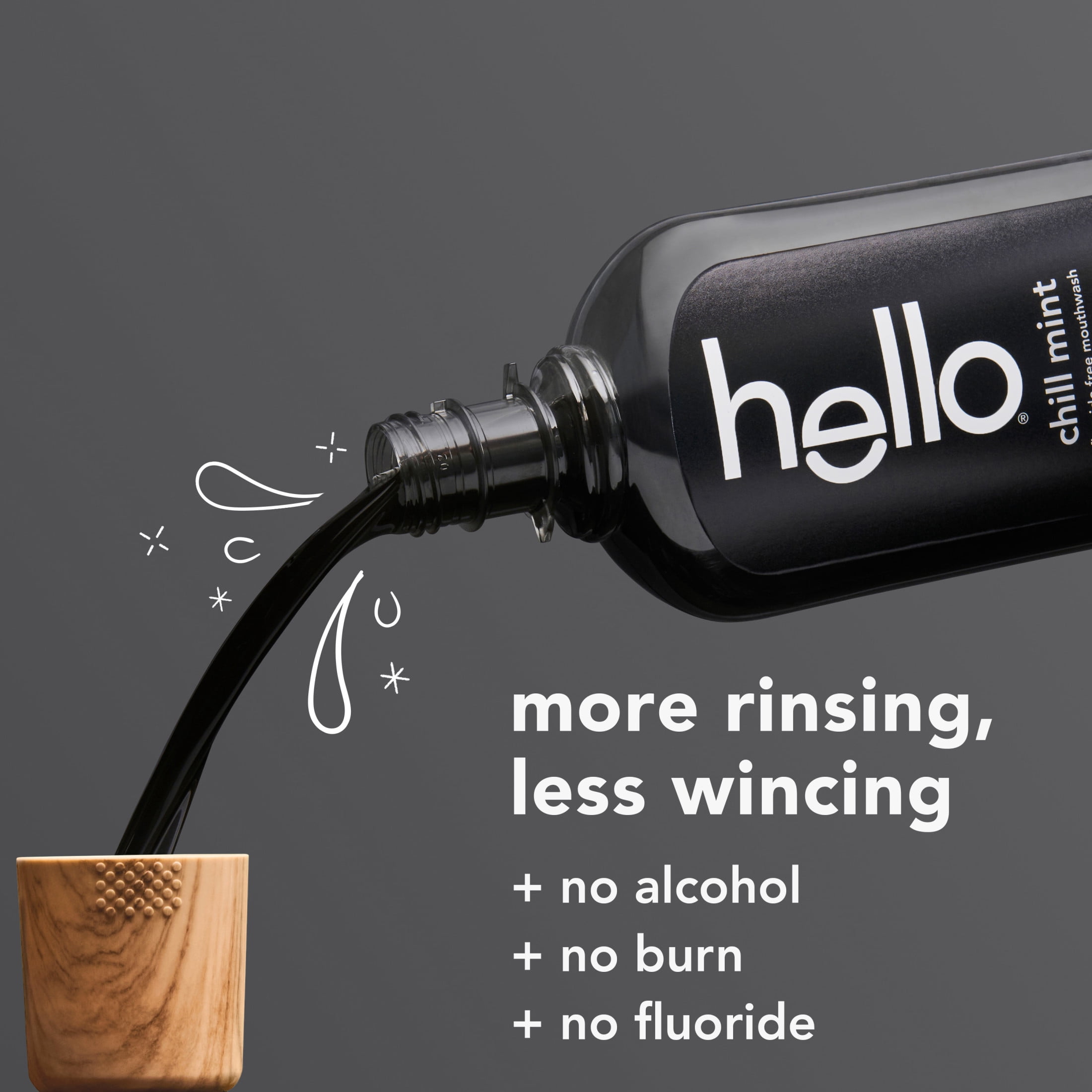 hello Chill Mint Alcohol Free Mouthwash with Activated Charcoal, Fluoride Free Mouthwash, 17.6 fl oz