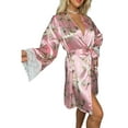 thumbnail image 2 of VSNOW Women Satin Robe Kimono Bathrobe Bridesmaid Wedding Sleepwear Lingerie Dress, 2 of 4