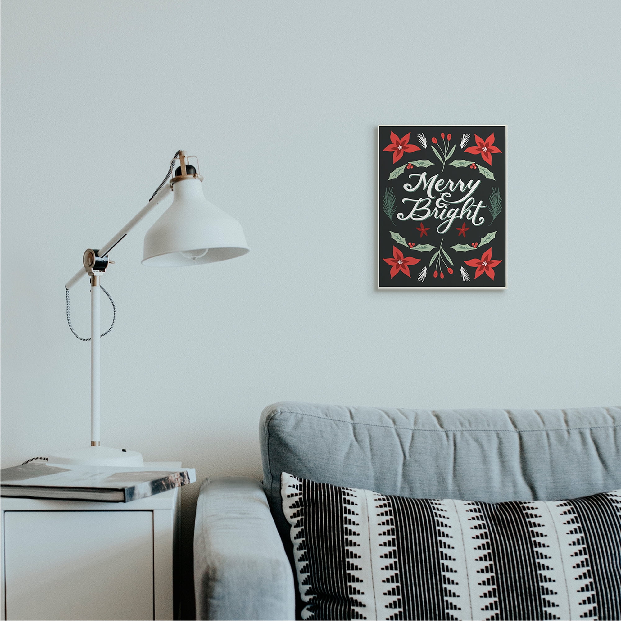 Amanda Houston Merry and Bright Festive Christmas Text Poinsettia 10.00 in x 15 in Framed Painting Art Prints, by Stupell Home Décor