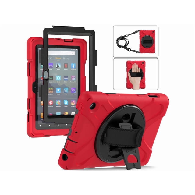 Case For All New Amazon Fire 7 inch Tablet 12th Generation, 2022 Released, Shockproof Full Body Protective Cover With Stand, Hand Strap and Shoulder Strap