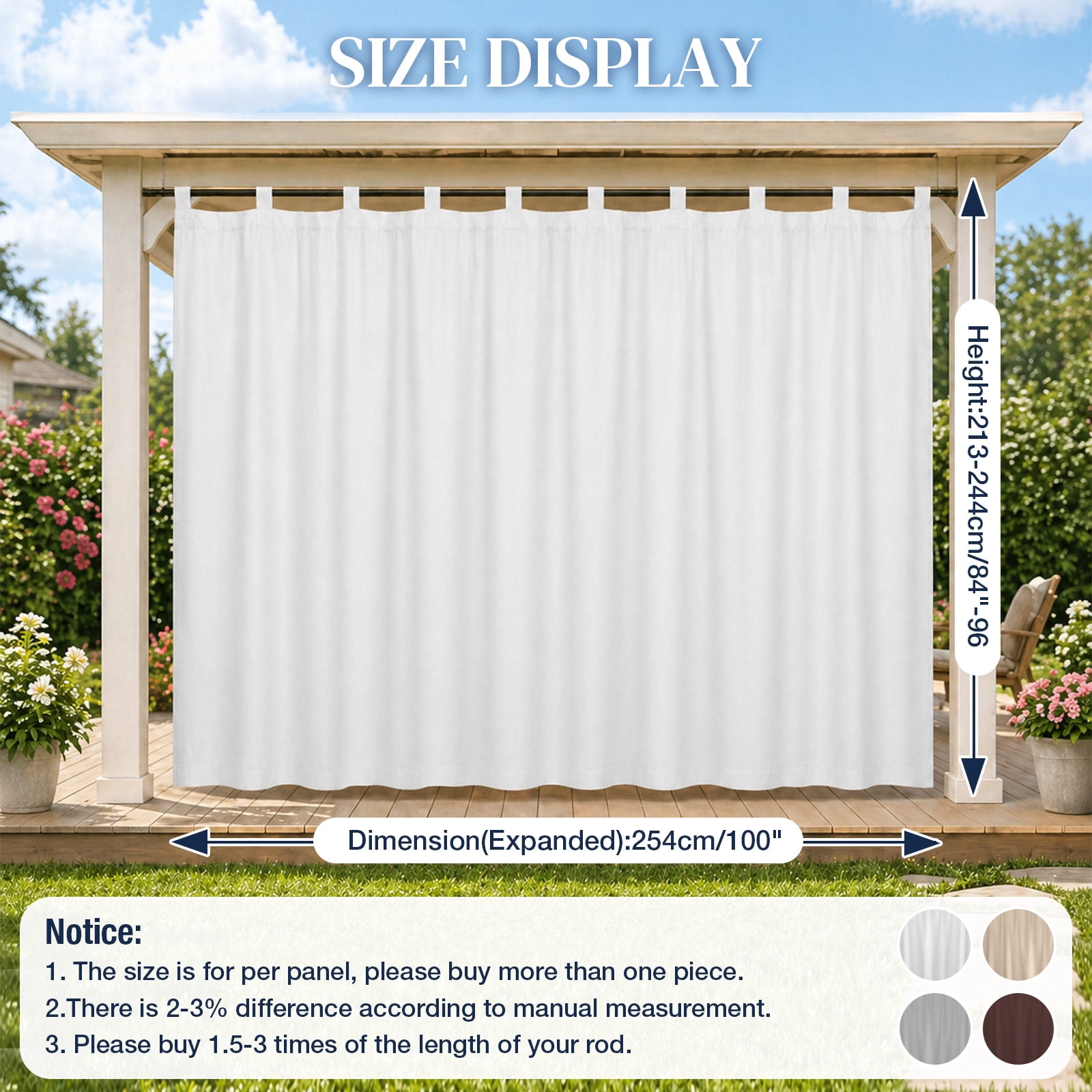 Lapalife Outdoor Curtain for Patio Waterproof Extra Wide, Tap Top Blackout Curtain Thermal Insulated Drapes, 1 Panel, 100''x 84'', White