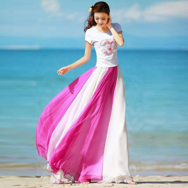 8QIDA Women's Color Dress Beach Solid Casual Hem Half-Length Vacation  Fashion Skirt Puffy Skirts