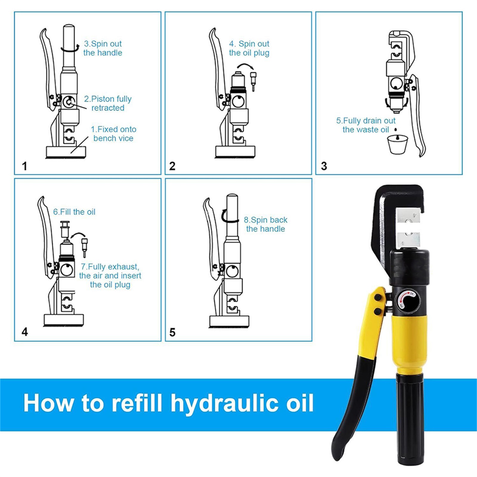 Hydraulic Wire Crimper Tool Kit, Manual Cable Lug Crimping Tool with Carrying Case and Dies for Copper/Aluminum Terminals