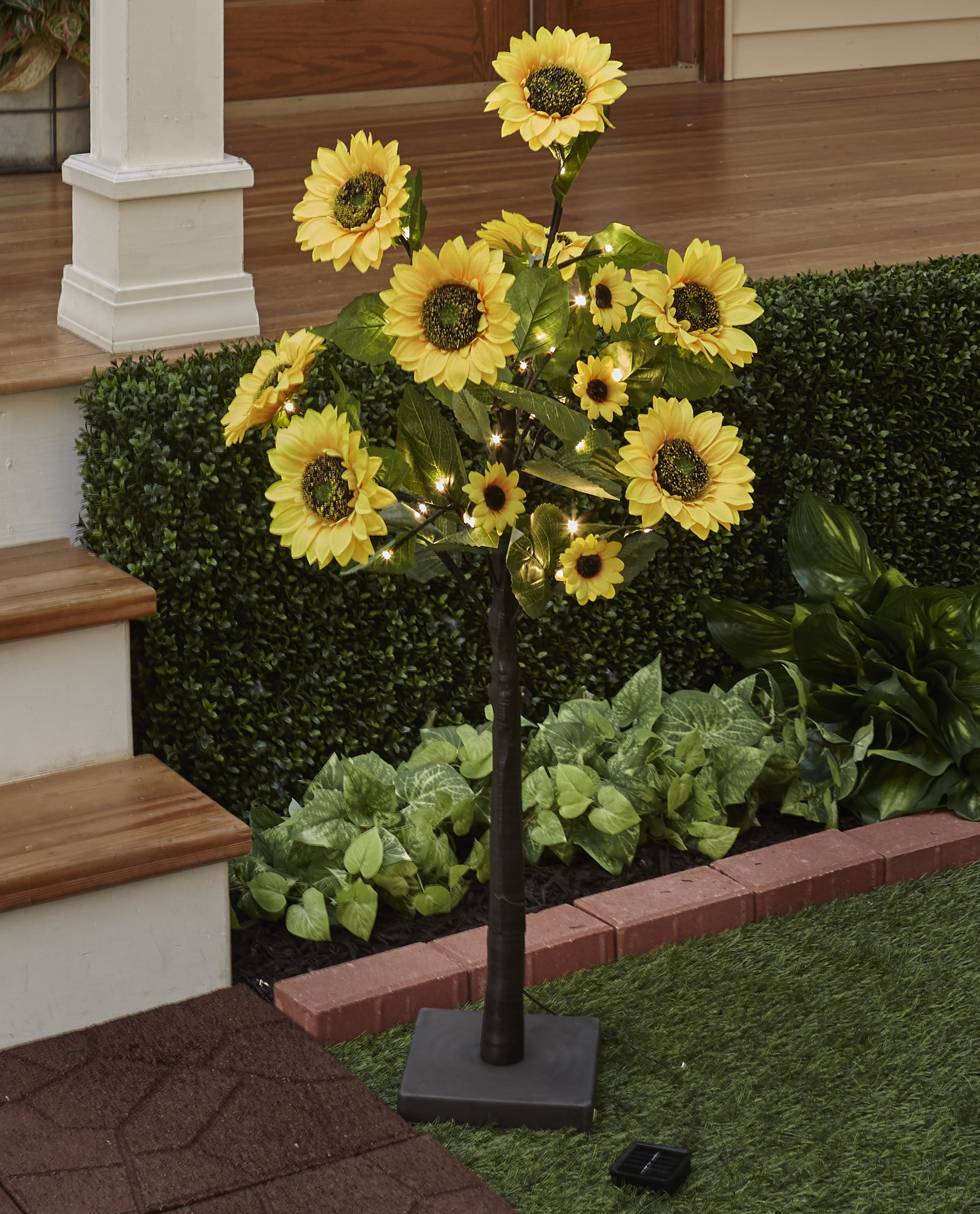 Solar Lighted Faux Sunflower with Removable Base and Solar Panel