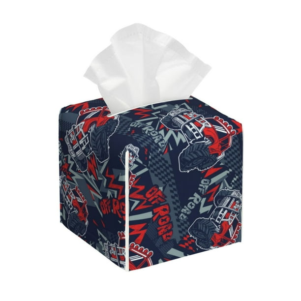Fotbe Cool Red Off-Road Vehicle Porta Pañuelos Decorativo de Cuero, Caja Cuadrada Moderna para Pañuelos Faciales, Organizador y Dispensador 5x5x5''