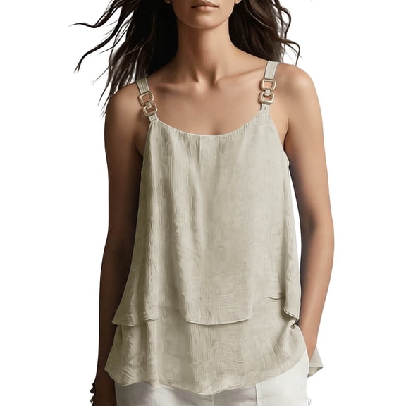 Bosfbaoi Women's Double Layer Cami Tank Tops with Square Buckle Straps Flowy Casual Blouses, Sizes S-5XL