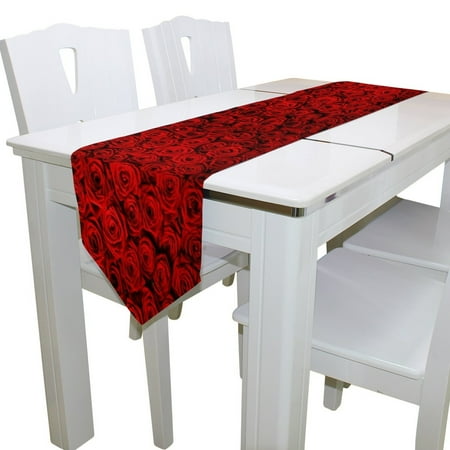 Decorations For Dining Table POPCreation Red Flower Floral Rose Table Runner Decoration Kitchen Table Runners for Home Coffee Kitchen Dining Table 13x90 inches ()