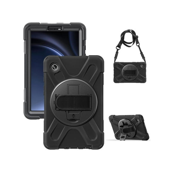 Shockproof Case for Samsung Galaxy Tab A9 Case 8.7 Inch 2023 SM-X110/SM-X115/SM-117 with Pen Holder & 360 Rotating Hand Strap/Shoulder Strap, Kickstand, Protective Cover