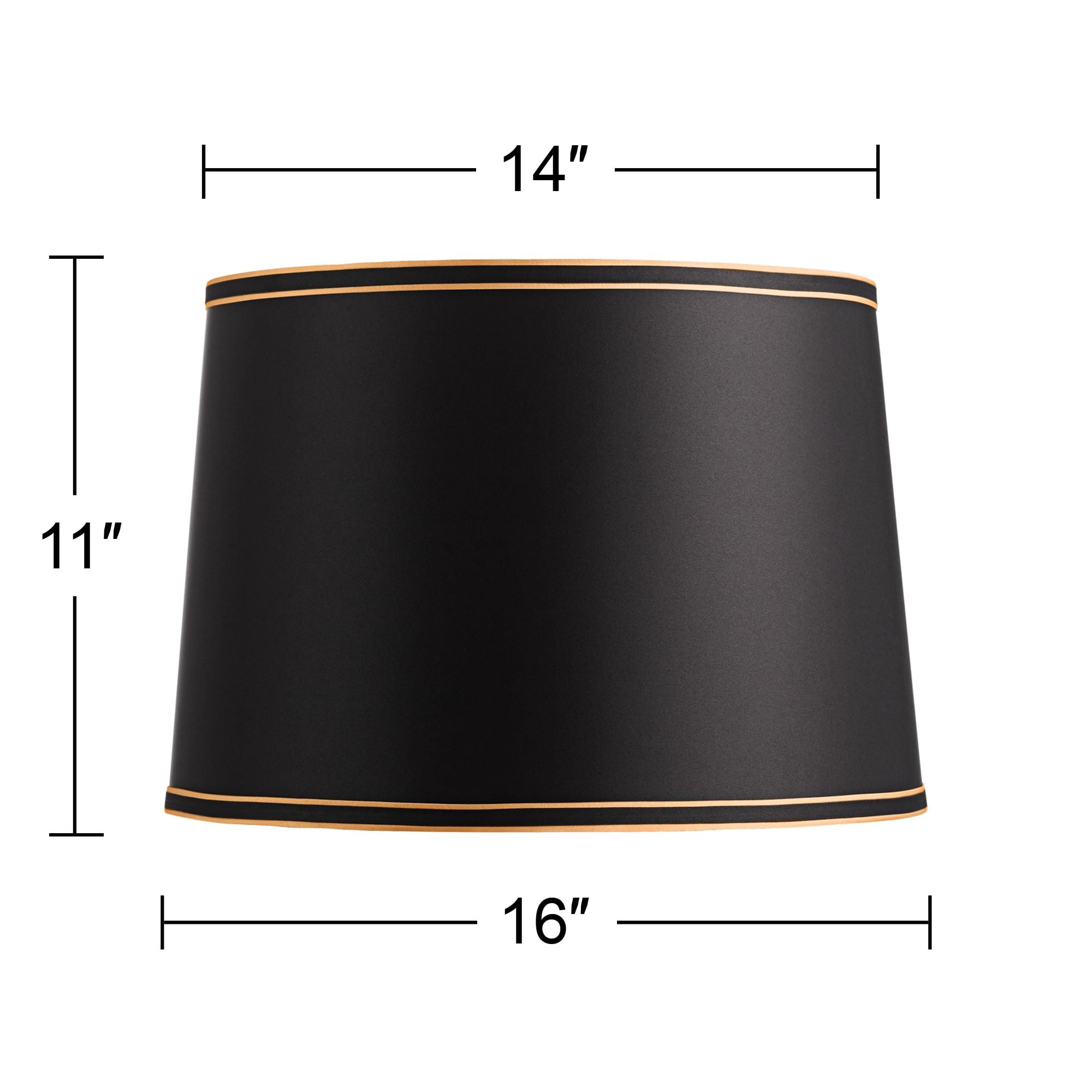 Springcrest Black Medium Drum Lamp Shade with Black and Gold Trim 14" Top x 16" Bottom x 11" High (Spider) Replacement with Harp and Finial