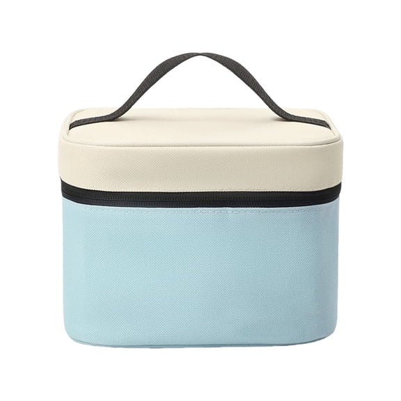 Large Capacity Insulated Lunch Bag with Reinforced Handles, Double Layer Color Block Zipper Cooler Bags for Office Picnic