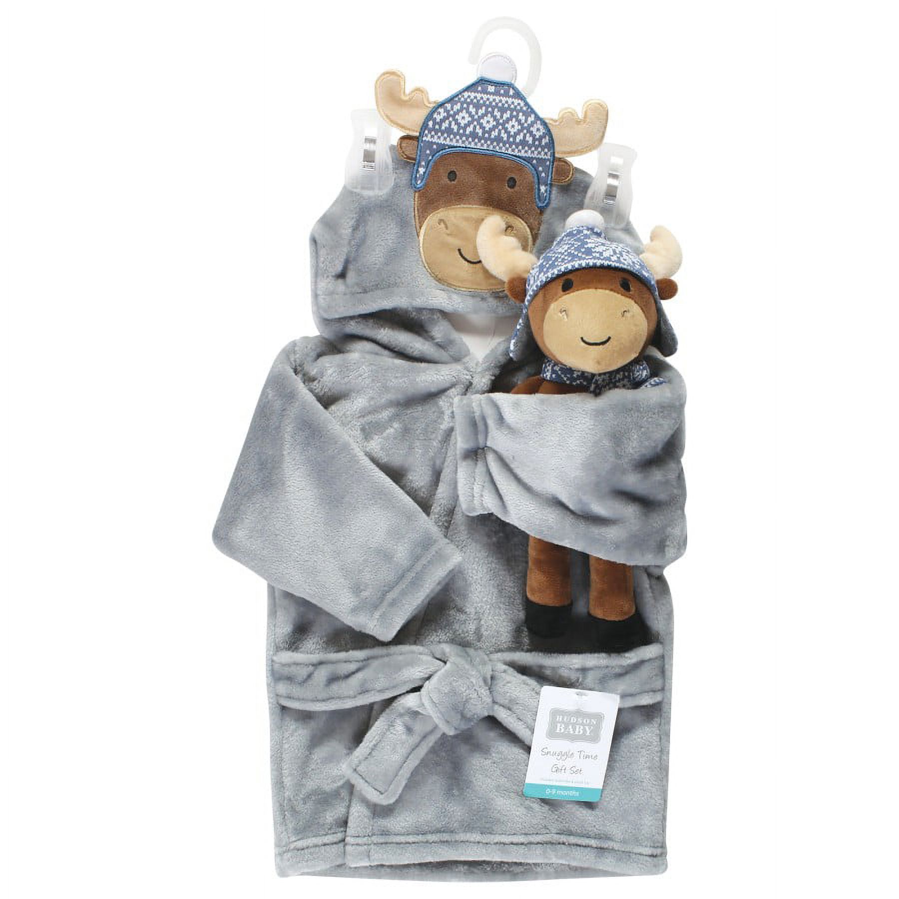 Hudson Baby Infant Boy Plush Bathrobe and Toy Set, Winter Moose, One Size