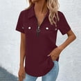 thumbnail image 2 of Charella Women's Fashion Tops Half Zip Turn down Collar Short Sleeve T Shirts Summer Casual Loose Fit Comfy Clothes (XL, Wine), 2 of 6